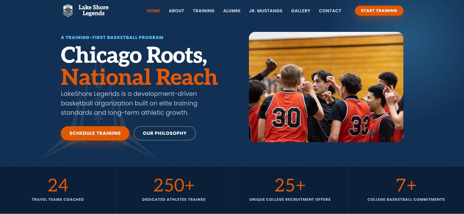 LakeShoreLegendsBasketball.com webpage